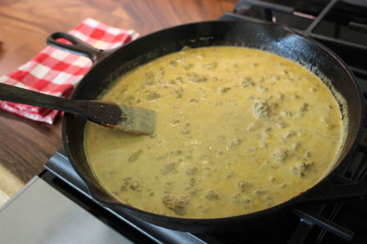 creamy beef sauce on stove top