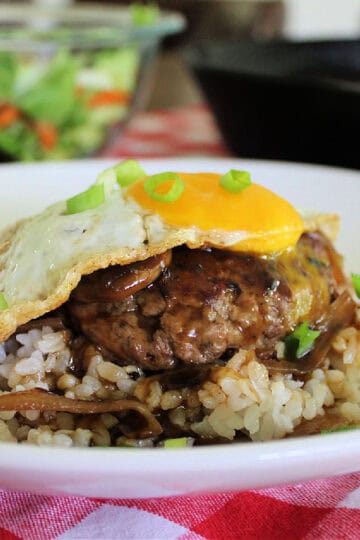 hawaiian style loco moco served over white rice
