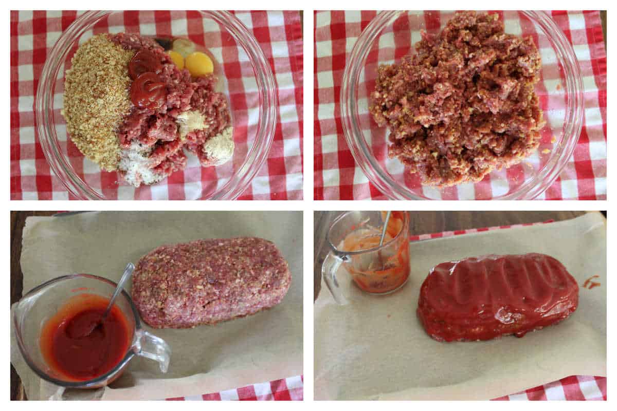 process shots of how to made simple meatloaf