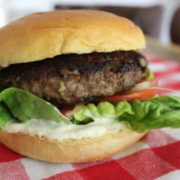 Teriyaki burger on soft burger bun.