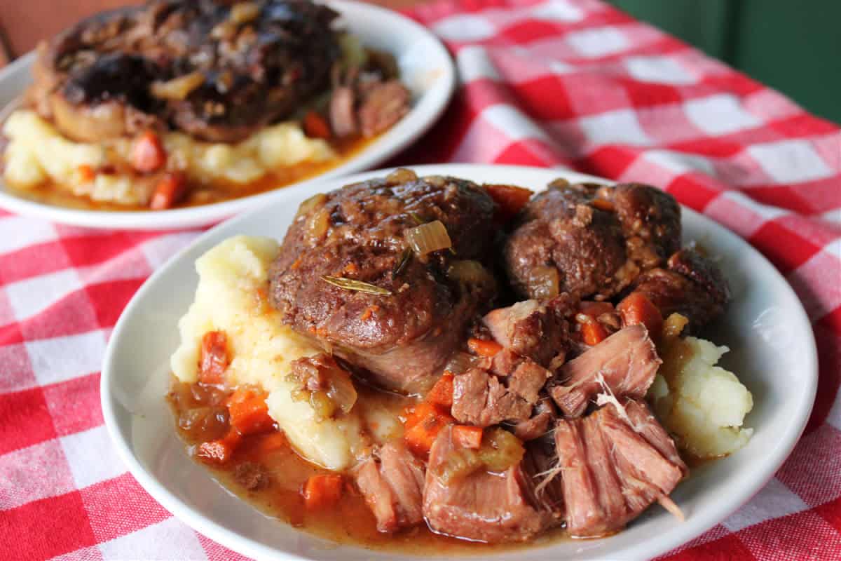 osso bucco served over mashed potatoes