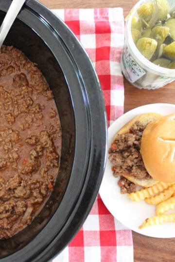 sloppy joe mixture in a black crock pot