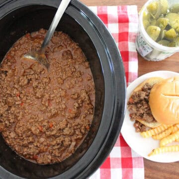 sloppy joe mixture in a black crock pot