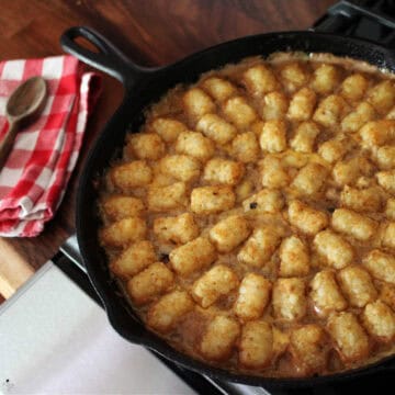 cowboy casserole in a cast iron skillet