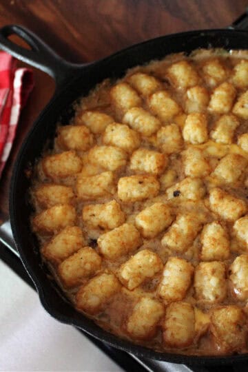 cowboy casserole in a cast iron skillet