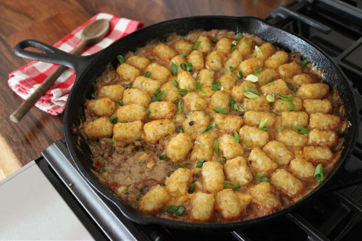 Cowboy casserole with tater tot topping