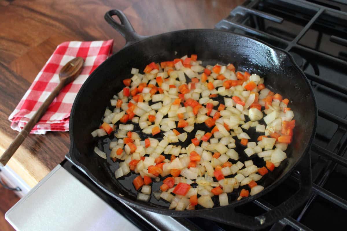 diced onion and red bell pepper