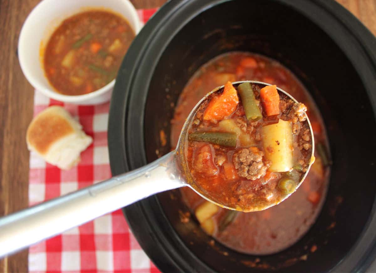 Poor man’s stew in a ladle.