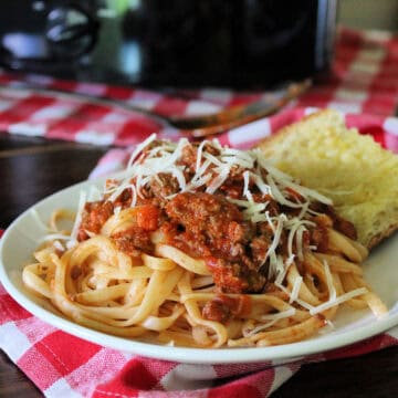 venison bolognese served over linguine