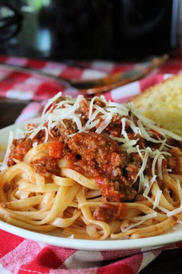 venison bolognese served over linguine
