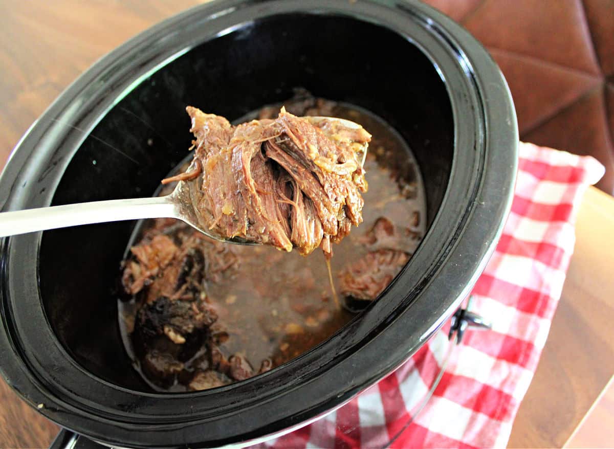 french onion pot roast in the slow cooker